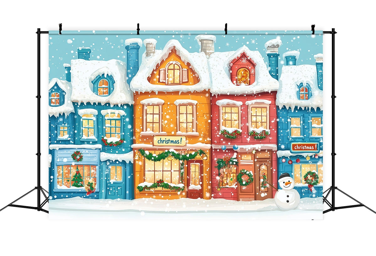 Weihnachtsstadt-Hintergrund Bunte Verschneite Dorfhäuser RR610-67