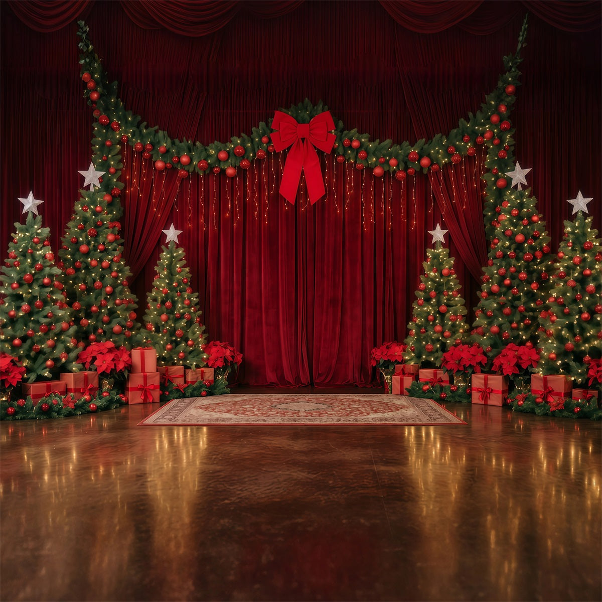 Weihnachtlicher Bühnenhintergrund Roter Samt Weihnachtsbaum-Dekoration RR610-69