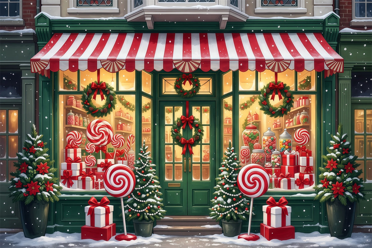 Weihnachtlicher Zuckerstangen-Hintergrund Lutscher Süßwarenladen-Fassade RR610-70