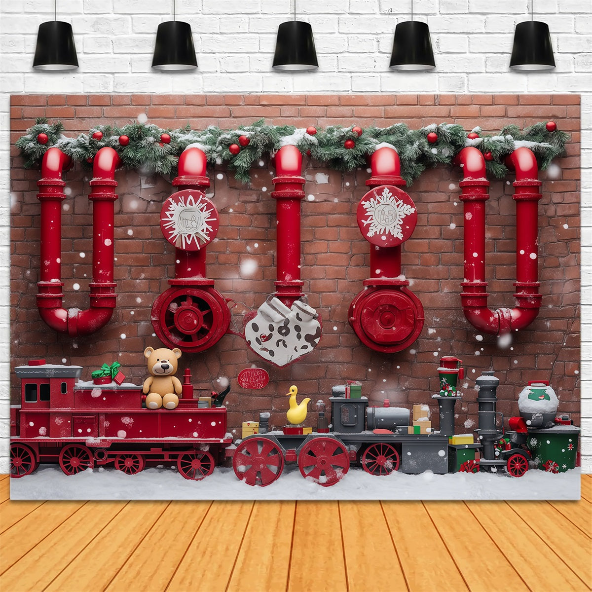 Weihnachtlicher Hintergrund Rote Spielzeugeisenbahn-Dekoration RR610-72