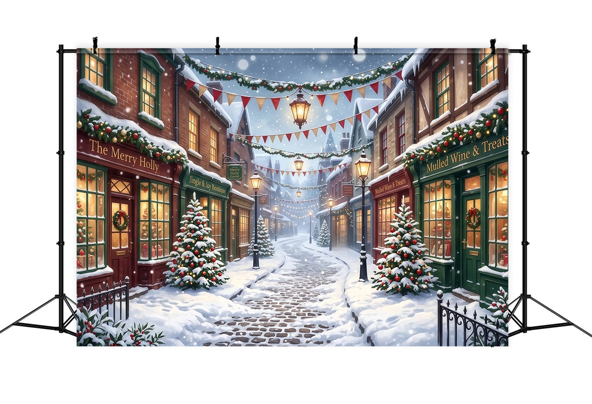 Weihnachtsdorf-Hintergrund Verschneite Einkaufsstraße RR610-73
