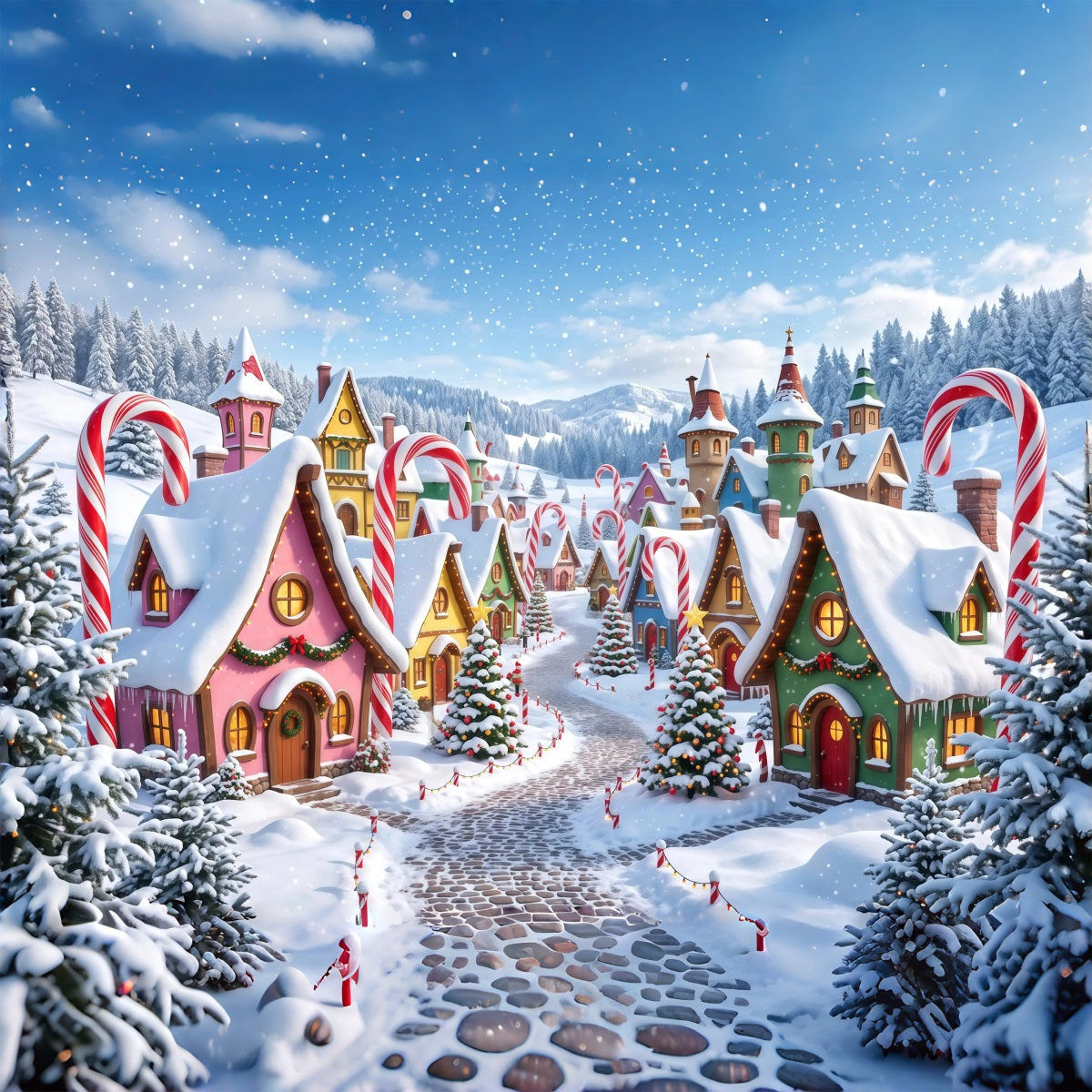 Weihnachtsdorf-Hintergrund Verschneites Zuckerstangenhäuschen RR610-81