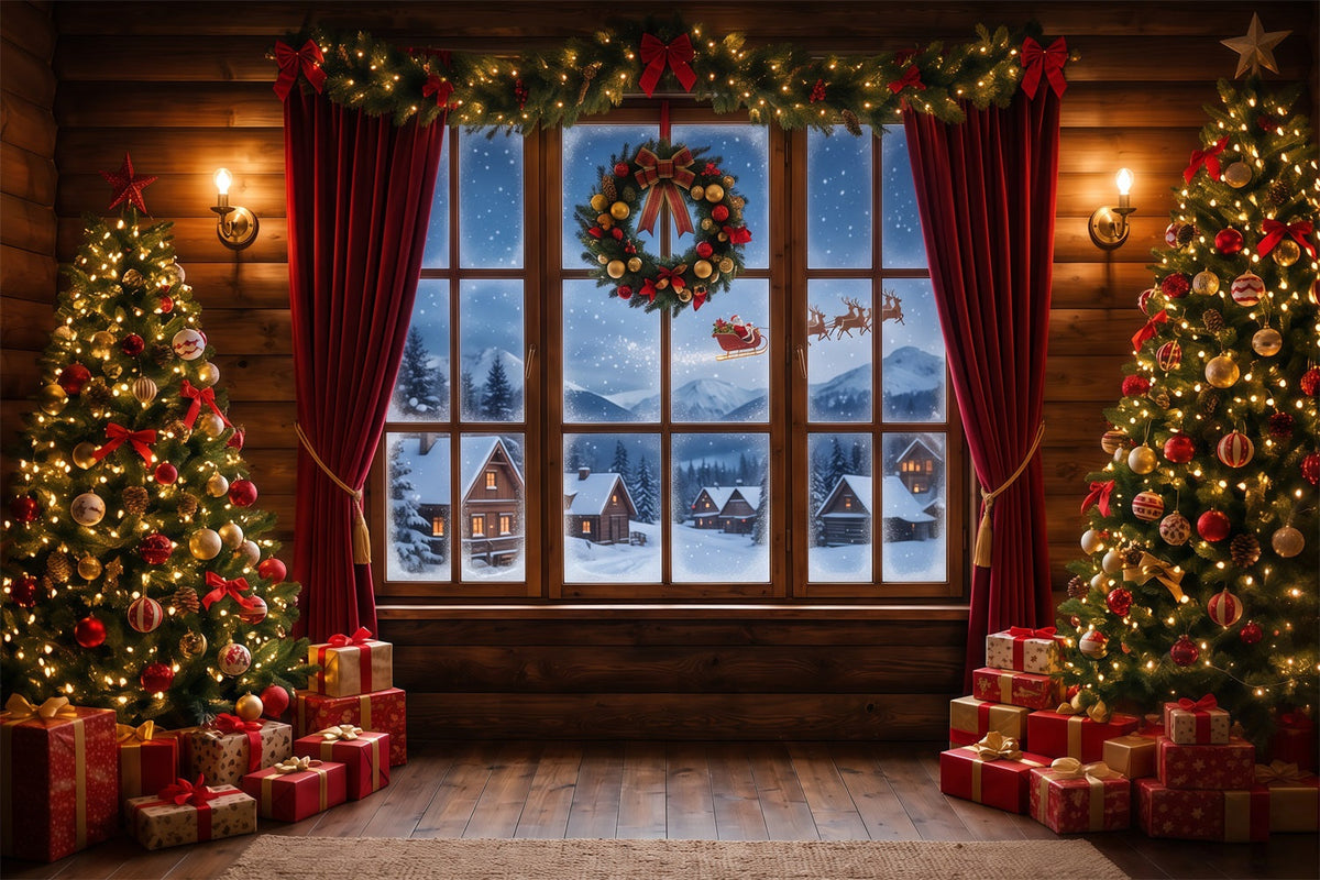 Santa-Hintergrund Verschneites Dorf Fensterdekoration RR610-83