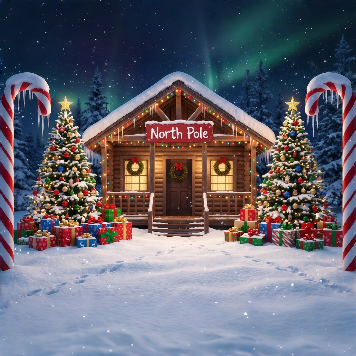 Nordpol-Fotohintergrund Zuckerstangen-Hütteneingang RR610-86