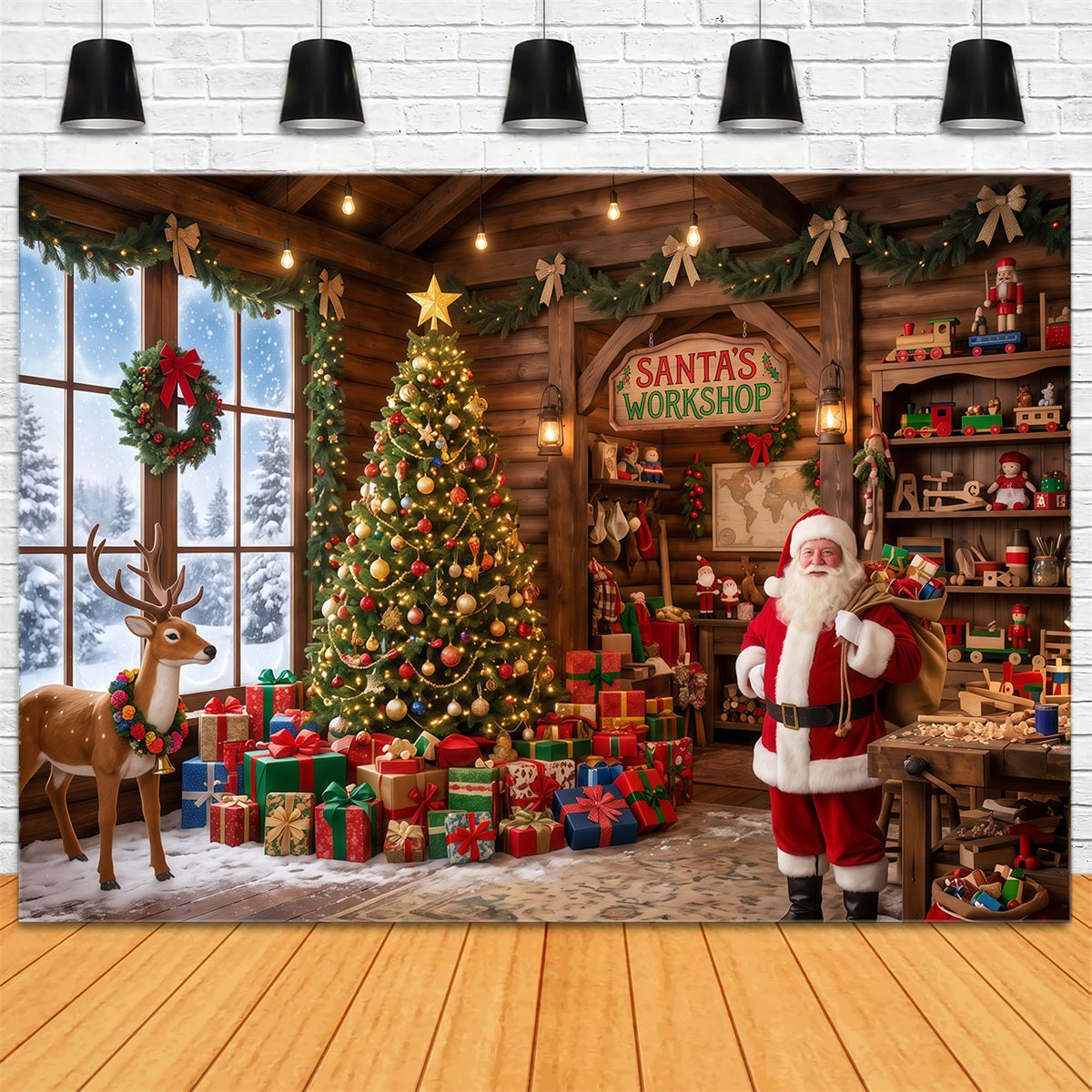 Weihnachtlicher Werkstatthintergrund Rustikaler Spielzimmer-Innenraum RR610-89