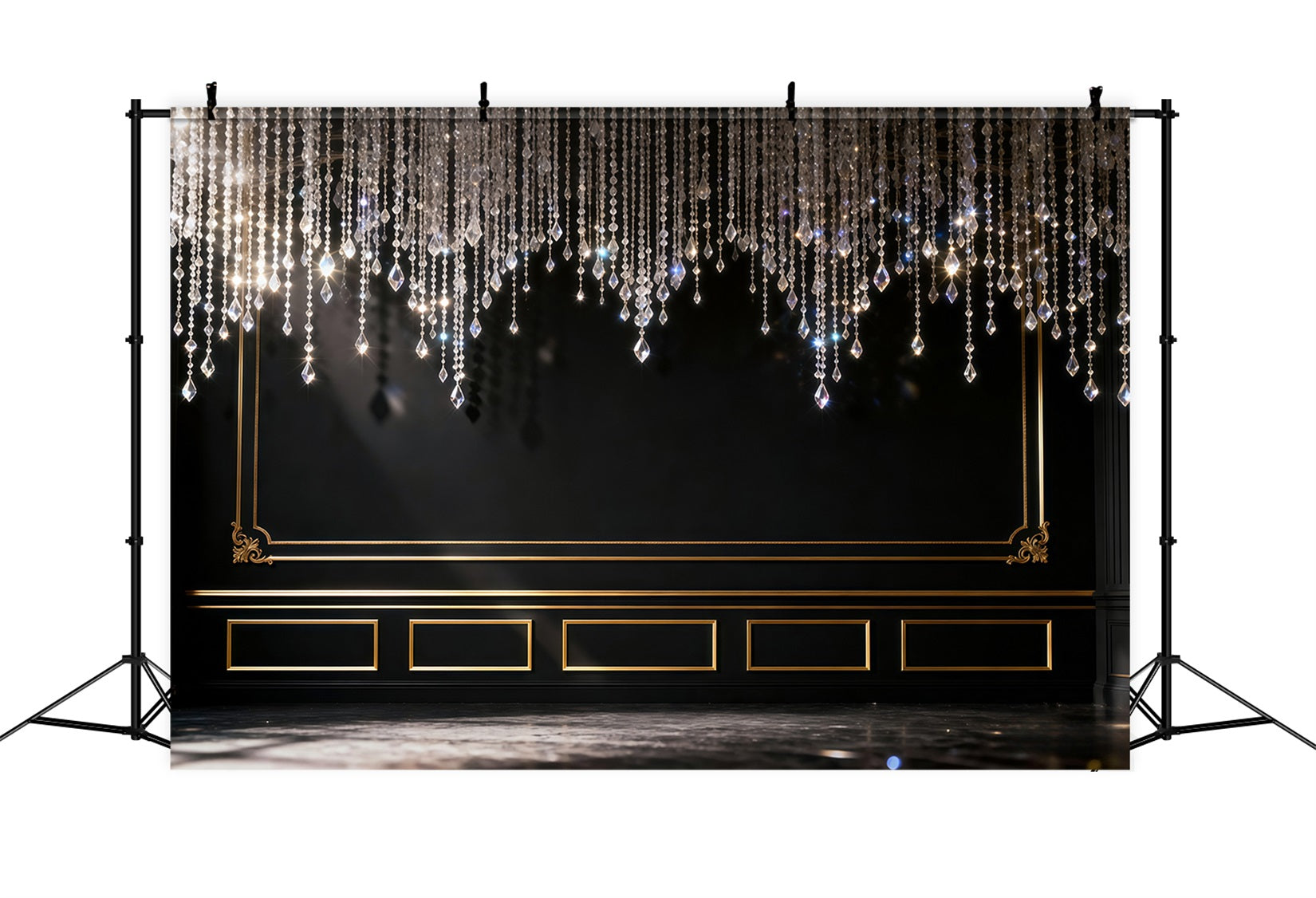 Boudoir-Hintergrund Schwarz-goldener Kronleuchter Eleganz Vintage-Hintergründe für die Fotografie RR62-100