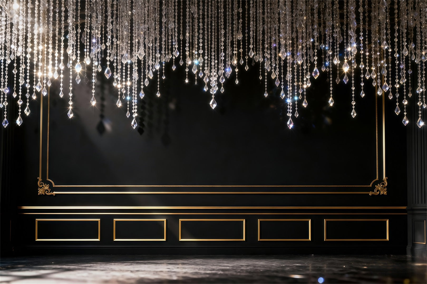 Boudoir-Hintergrund Schwarz-goldener Kronleuchter Eleganz Vintage-Hintergründe für die Fotografie RR62-100