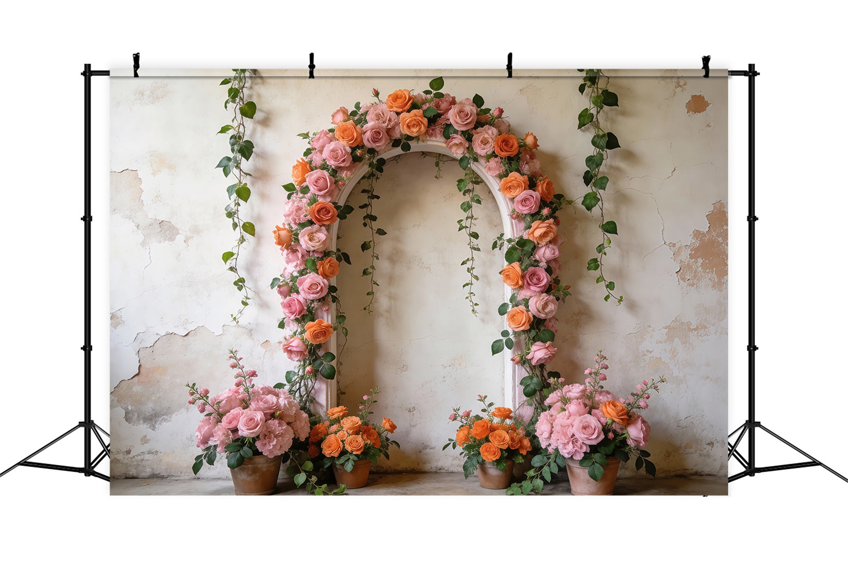 Frühlingsblumen-Hintergrund Vintage-Garten Rosenbogen Blumenbogen-Hintergrund RR62-3