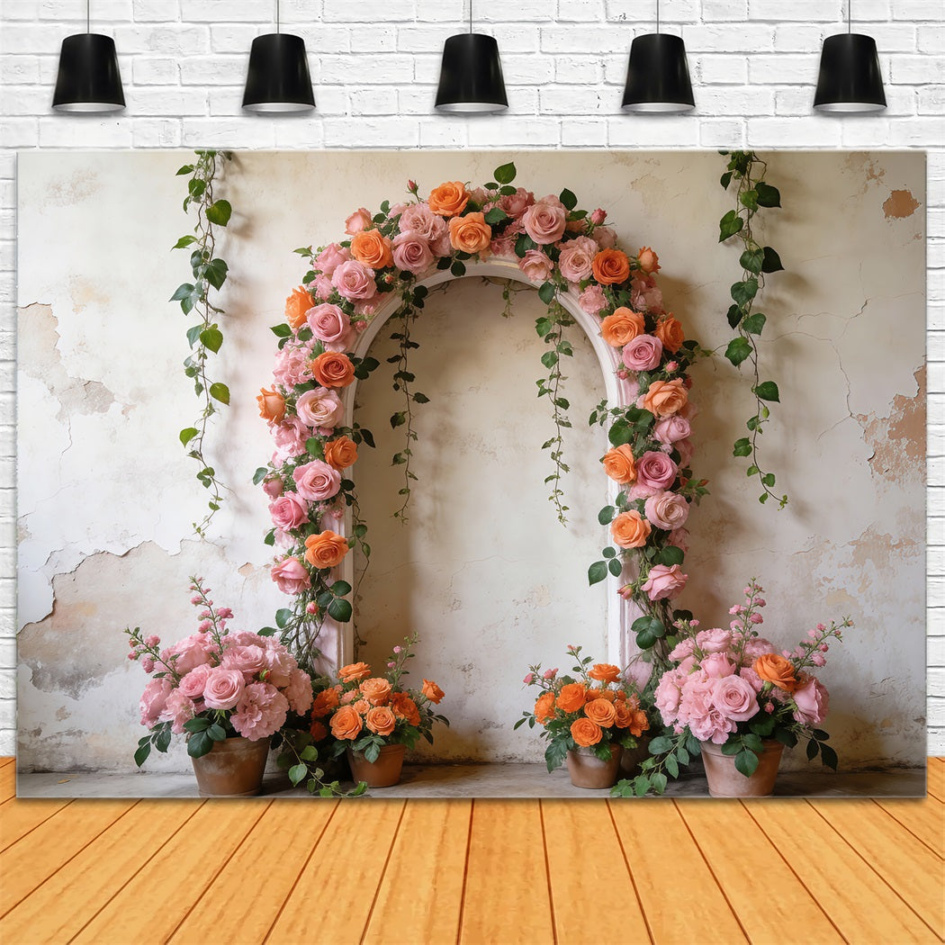 Frühlingsblumen-Hintergrund Vintage-Garten Rosenbogen Blumenbogen-Hintergrund RR62-3