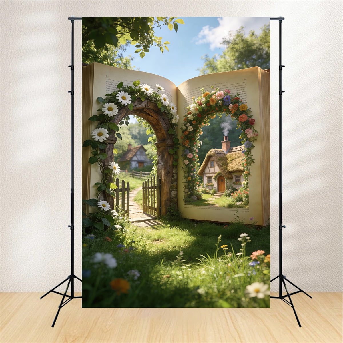 Frühlingsscheune Hintergrund Storybook Garten Cottage Tor Blumenhintergrund Fotografie RR62-33