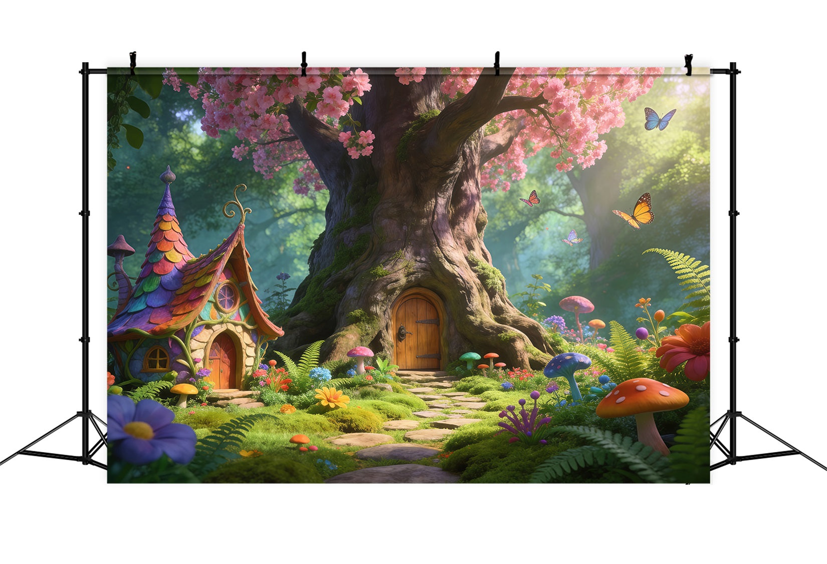 Kirschblütenhintergrund Verzauberter rosa Blumenbaum Wald Frühlingshintergrund RR62-34