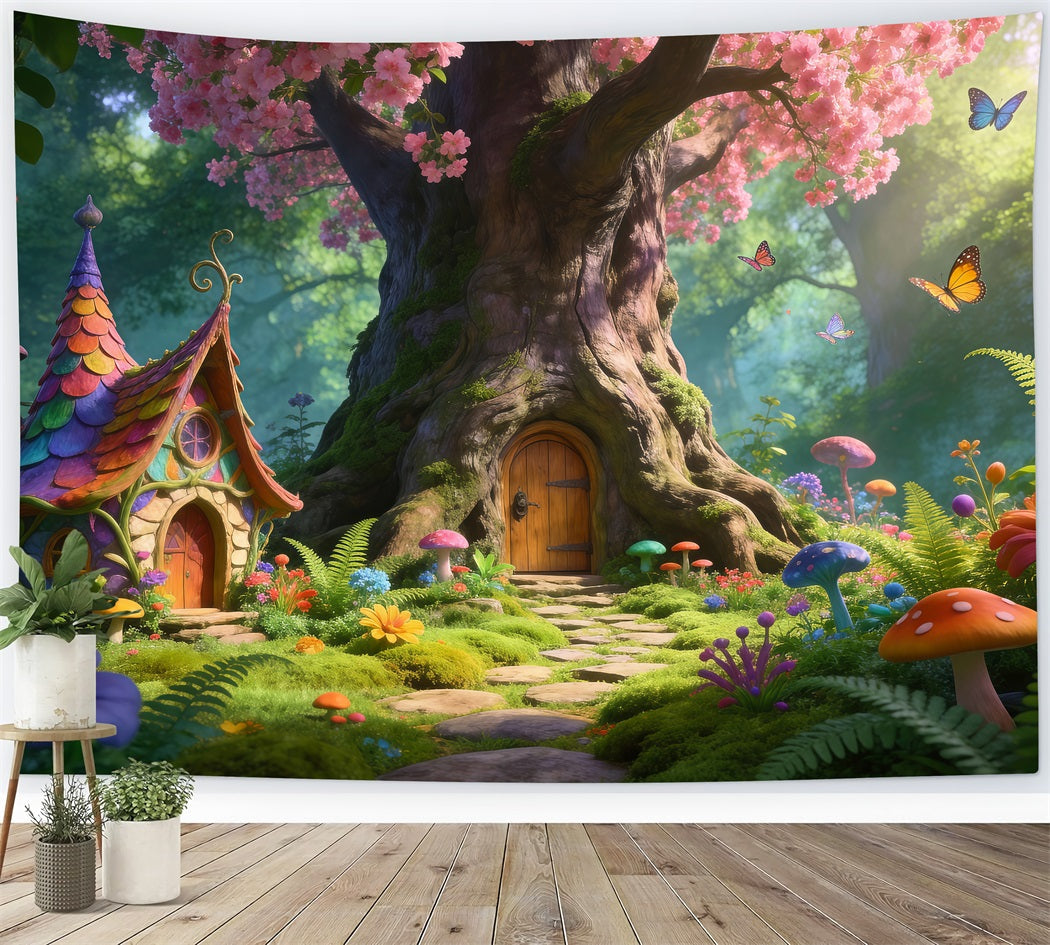 Kirschblütenhintergrund Verzauberter rosa Blumenbaum Wald Frühlingshintergrund RR62-34