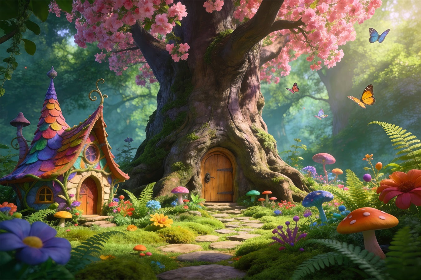 Kirschblütenhintergrund Verzauberter rosa Blumenbaum Wald Frühlingshintergrund RR62-34