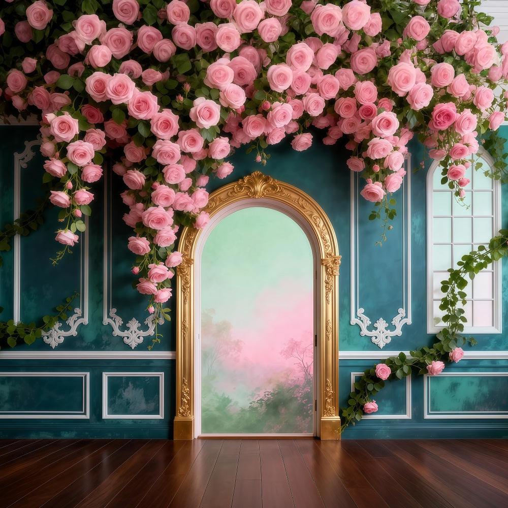 Hängender Weinreben-Hintergrund Mit Rosen drapierter Palast Retro-Wand Frühlingsfotografie-Hintergründe RR62-43