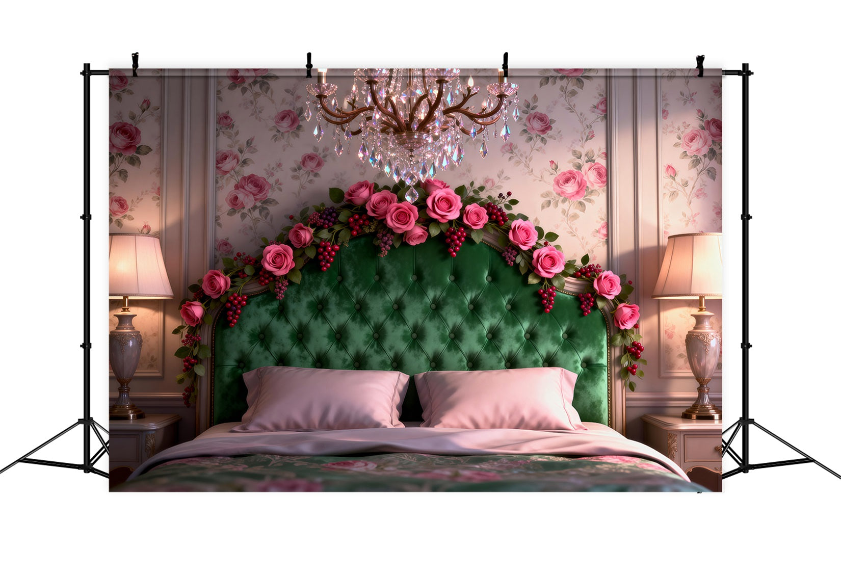 Boudoir-Hintergrund Emerald Rose Chandelier Elegance Kopfteil-Fotografie-Hintergrund RR62-52