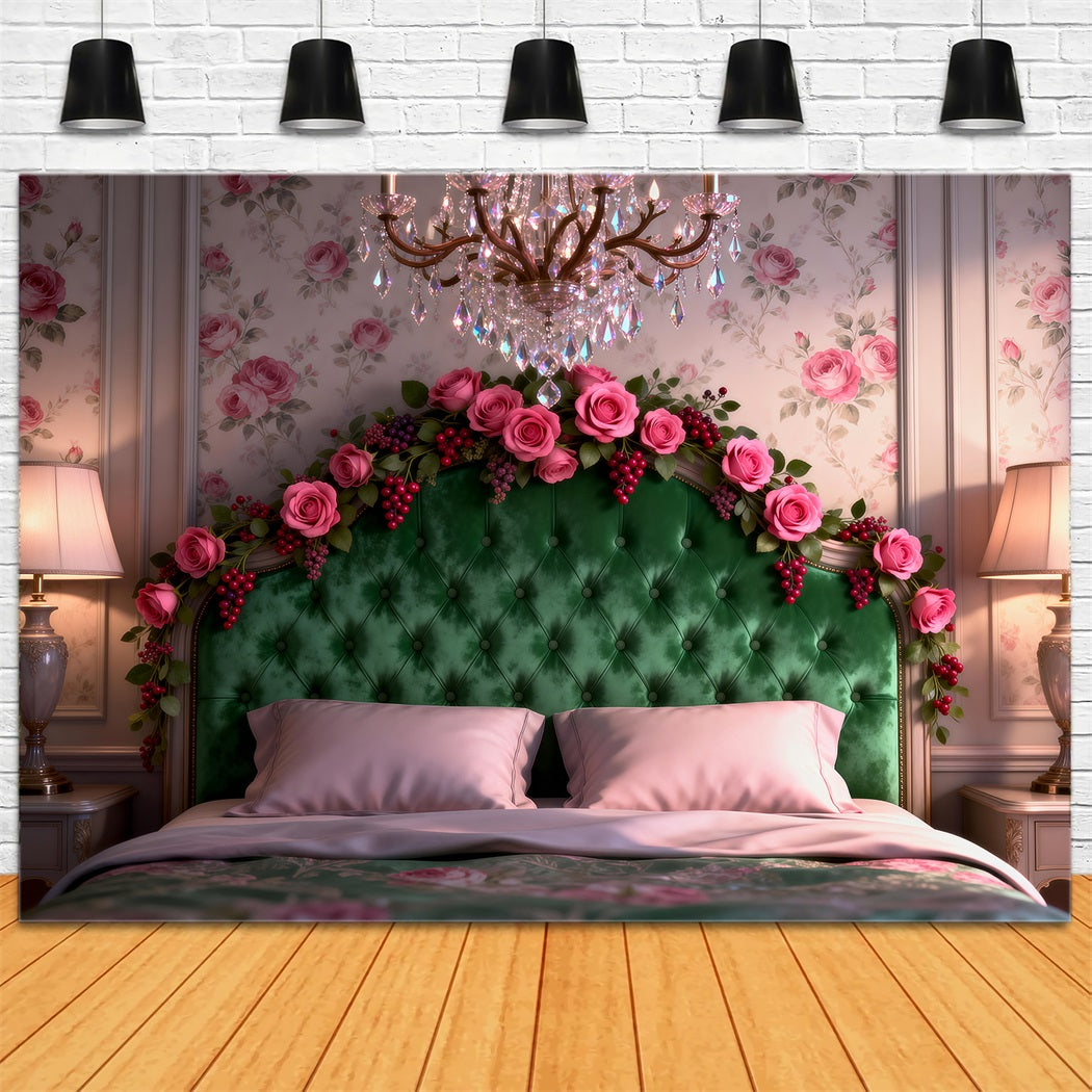 Boudoir-Hintergrund Emerald Rose Chandelier Elegance Kopfteil-Fotografie-Hintergrund RR62-52