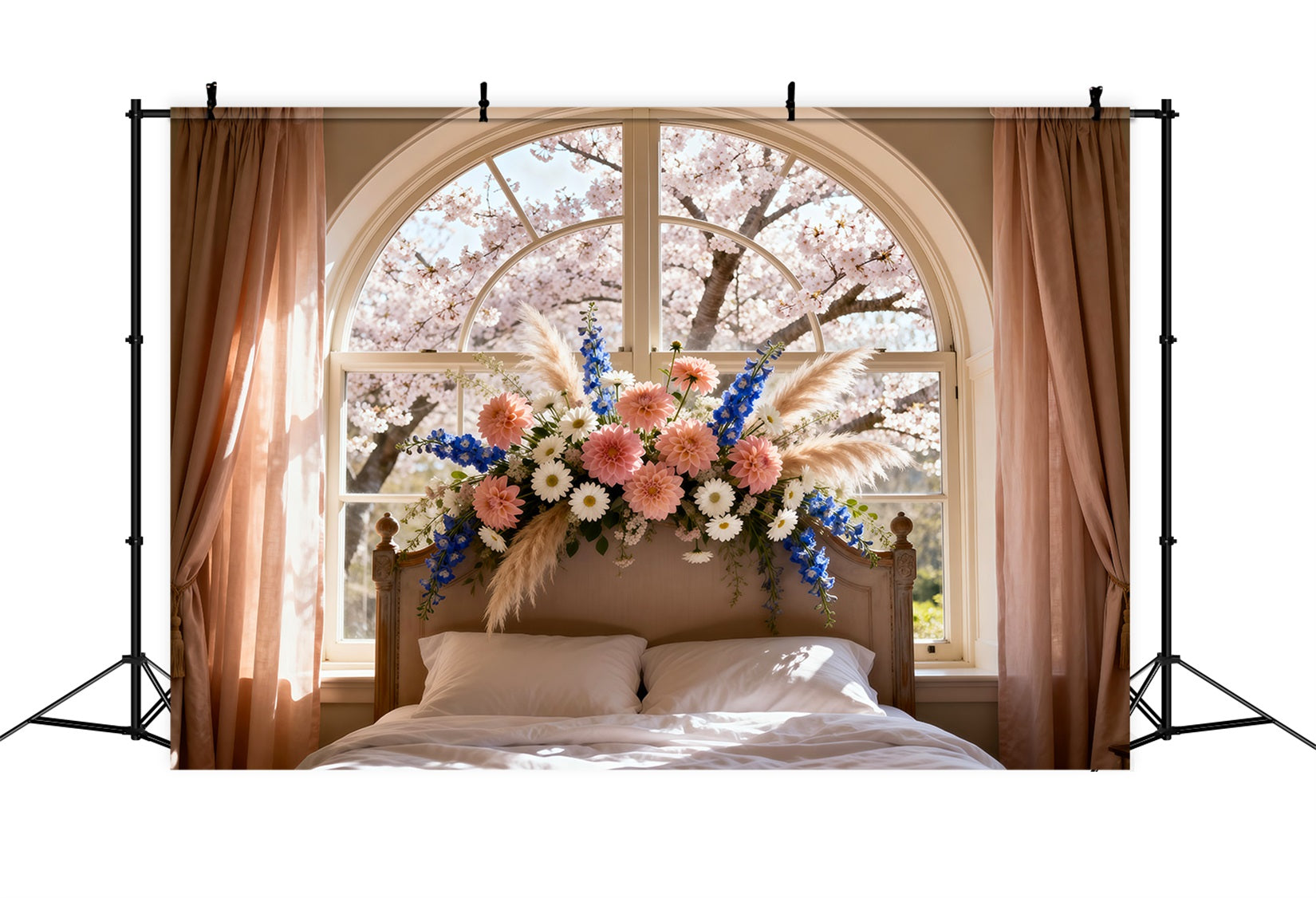 Hintergründe für Boudoir-Fotografie Sonnendurchflutetes Blütenfenster Bett Kopfteil-Hintergründe RR62-55
