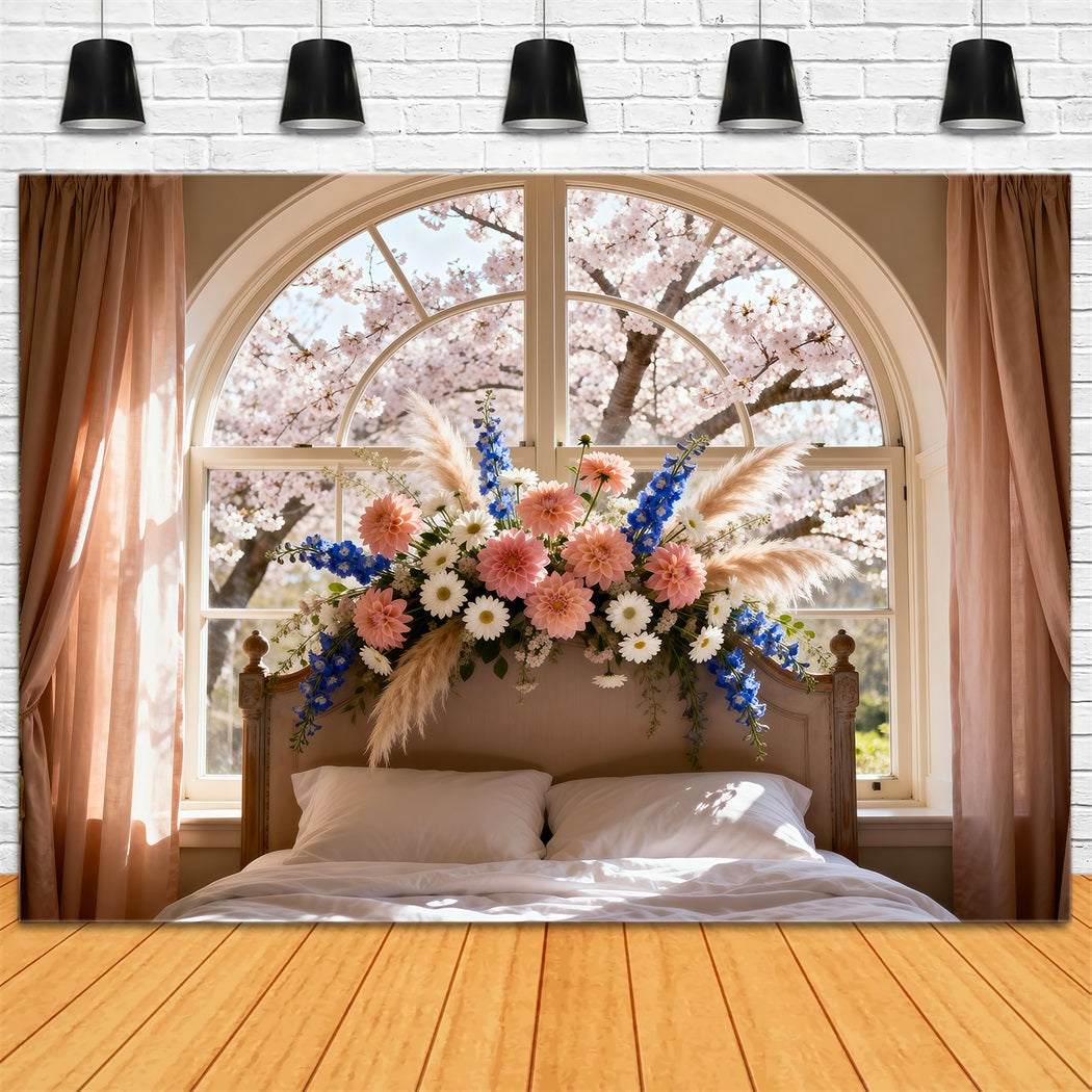 Hintergründe für Boudoir-Fotografie Sonnendurchflutetes Blütenfenster Bett Kopfteil-Hintergründe RR62-55