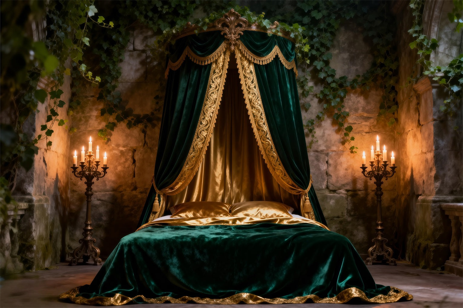Hintergründe für Boudoir Smaragdgrüner Samt-Baldachin Romantischer Kopfteil-Hintergrund Fotografie RR62-58