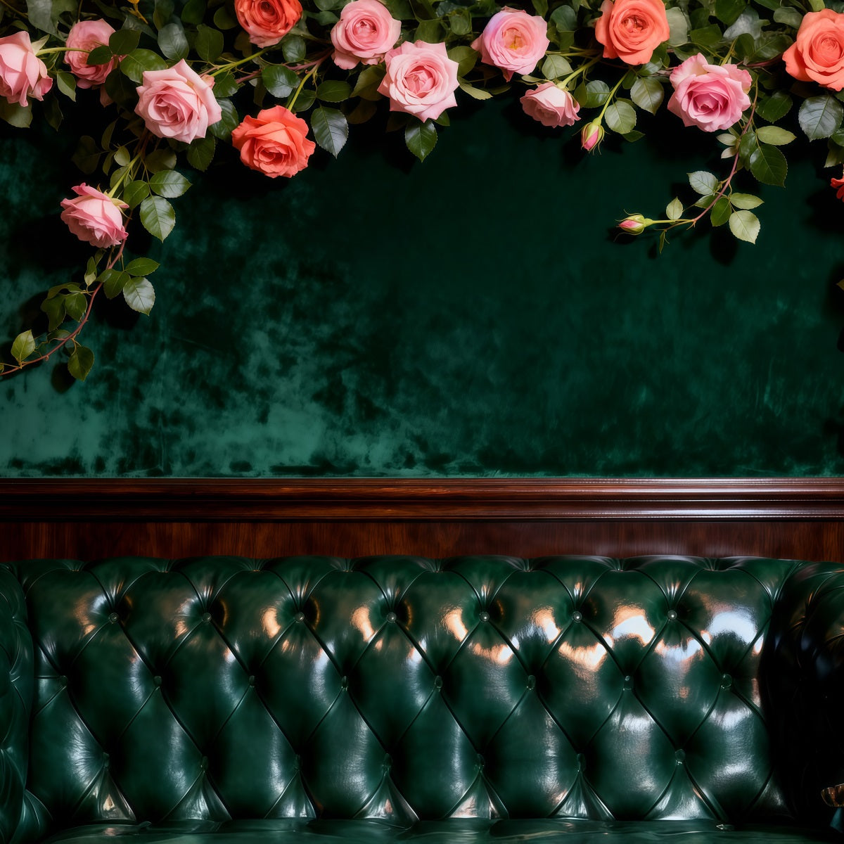 Boudoir-Hintergrund Smaragdgrüner Samt Blumenmuster Lounge-Bett Kopfteil-Hintergrund RR62-60