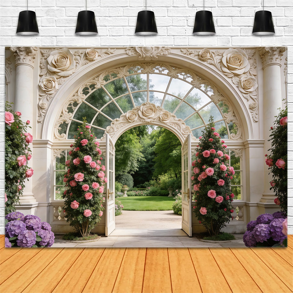 Garten-Hintergrund Elegante Palasttür Rosentor Frühlingshintergründe für die Fotografie RR62-7
