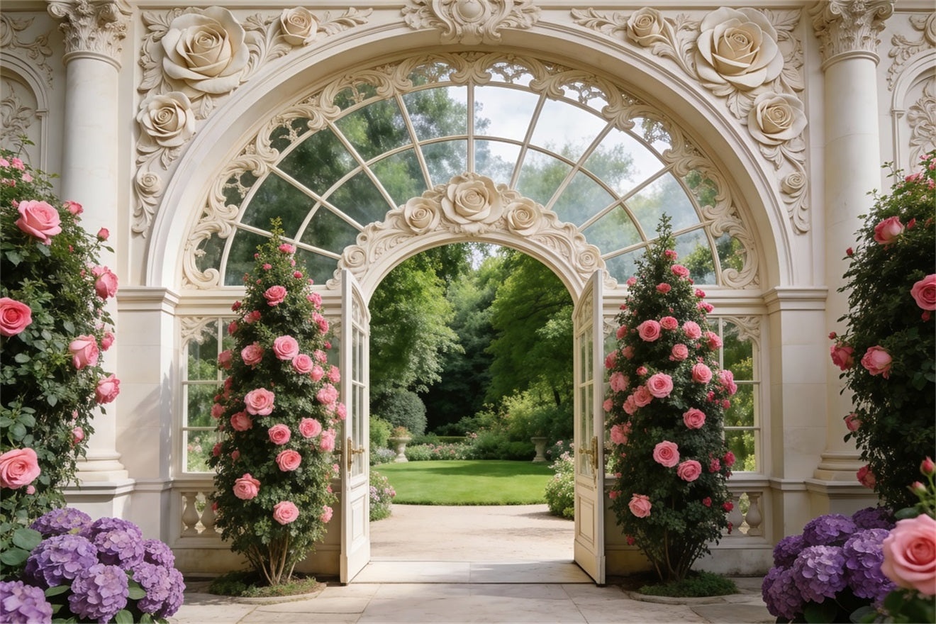 Garten-Hintergrund Elegante Palasttür Rosentor Frühlingshintergründe für die Fotografie RR62-7