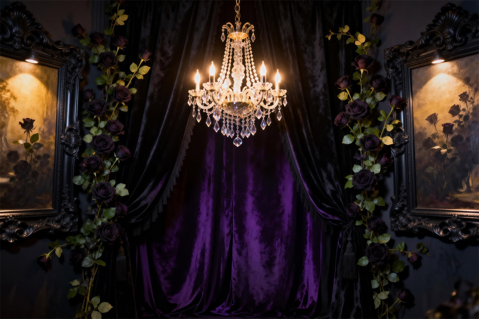 Boudoir-Hintergrundideen Dunkle Romantik Kristallvorhang Antiker Fotohintergrund RR62-70