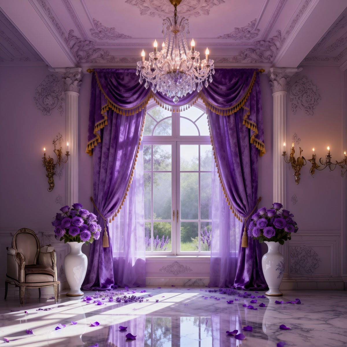 Boudoir-Fotohintergründe Lavendel Kristall drapiertes Fenster Vintage-Hintergrund RR62-72