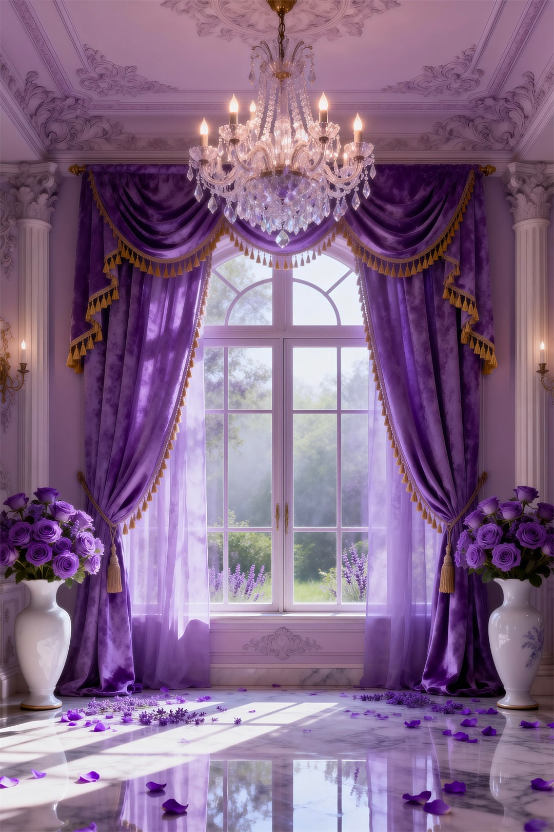 Boudoir-Fotohintergründe Lavendel Kristall drapiertes Fenster Vintage-Hintergrund RR62-72