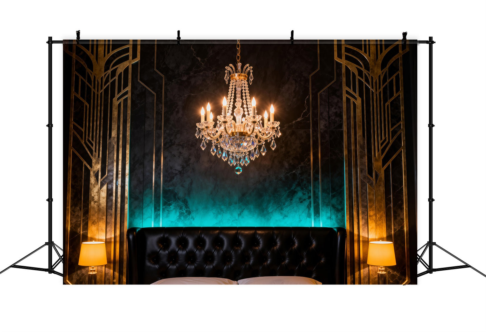 Boudoir Kopfteil-Hintergrund Kunst Smaragd-Kronleuchter Schlafzimmer Klassischer Foto-Hintergrund RR62-74