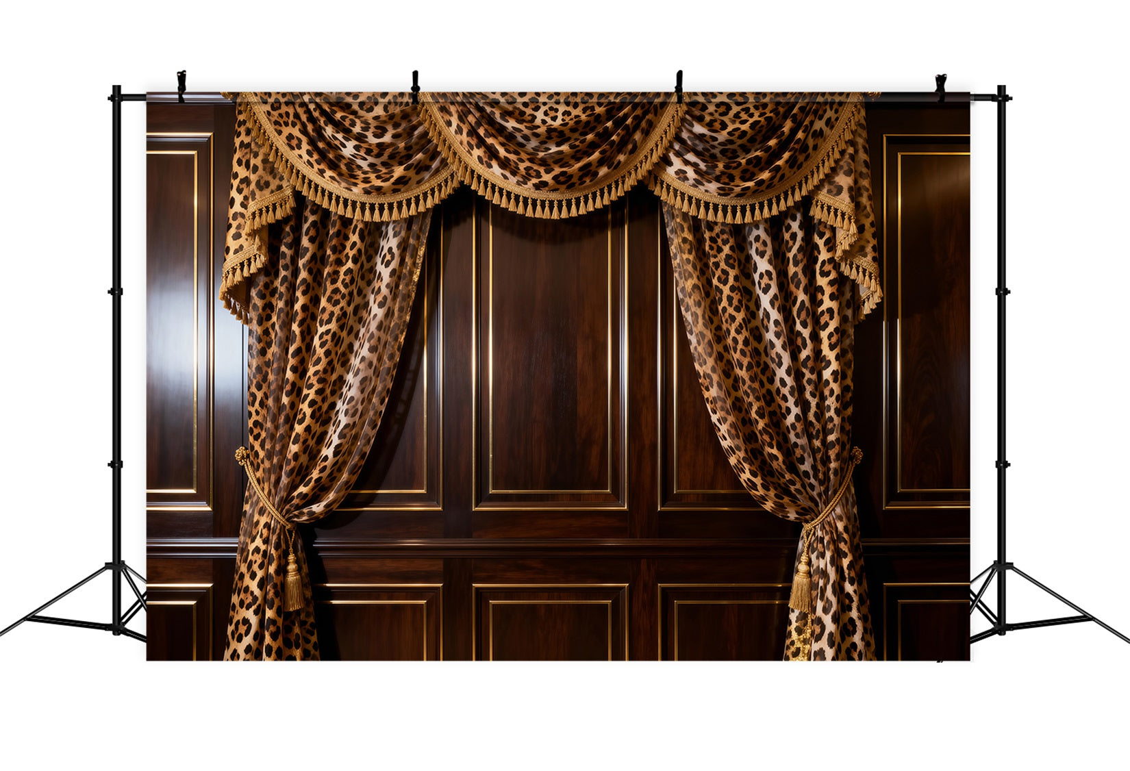 Boudoir-Hintergrund Leopardenmuster Noir Holzpaneele Vintage-Wandhintergrund RR62-76