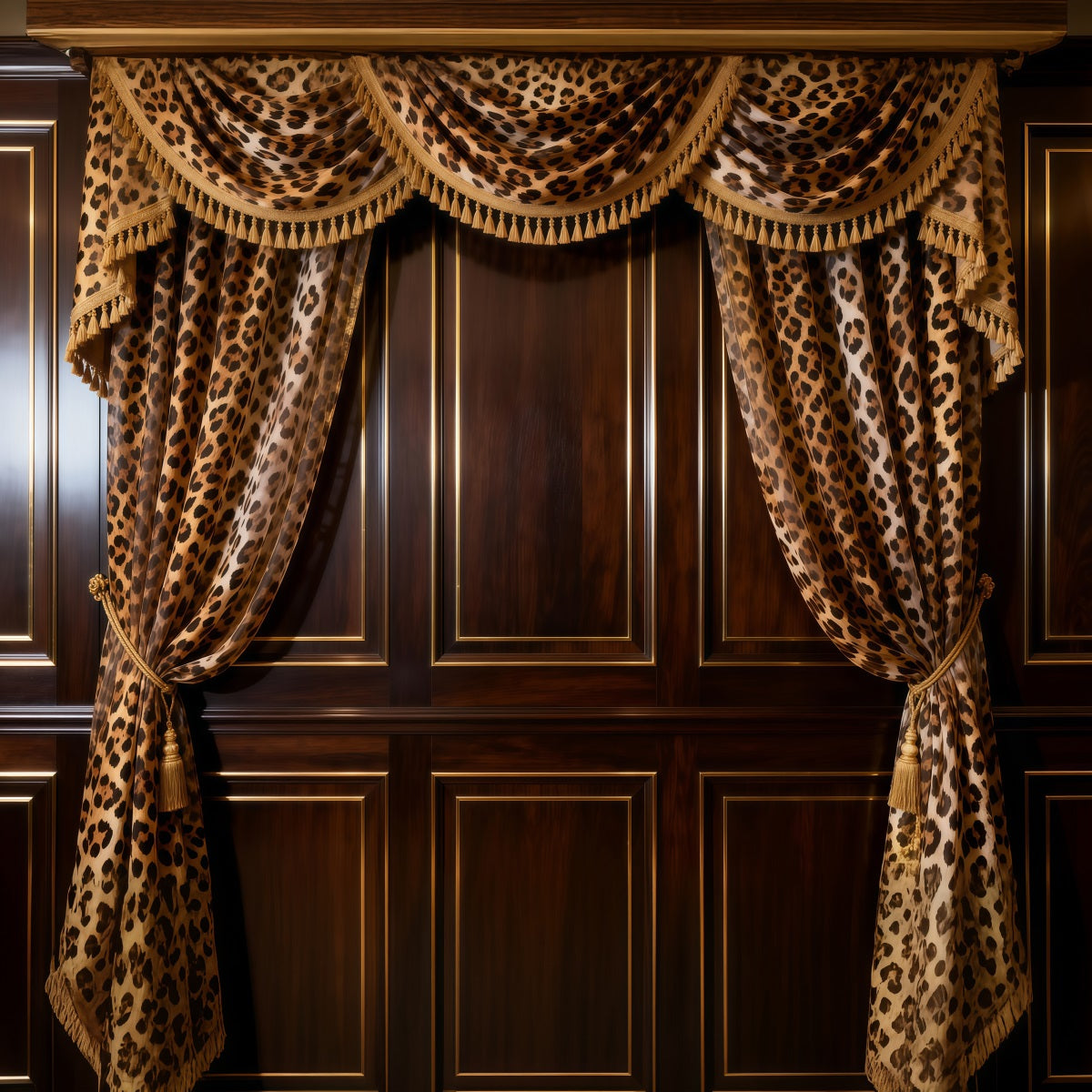 Boudoir-Hintergrund Leopardenmuster Noir Holzpaneele Vintage-Wandhintergrund RR62-76