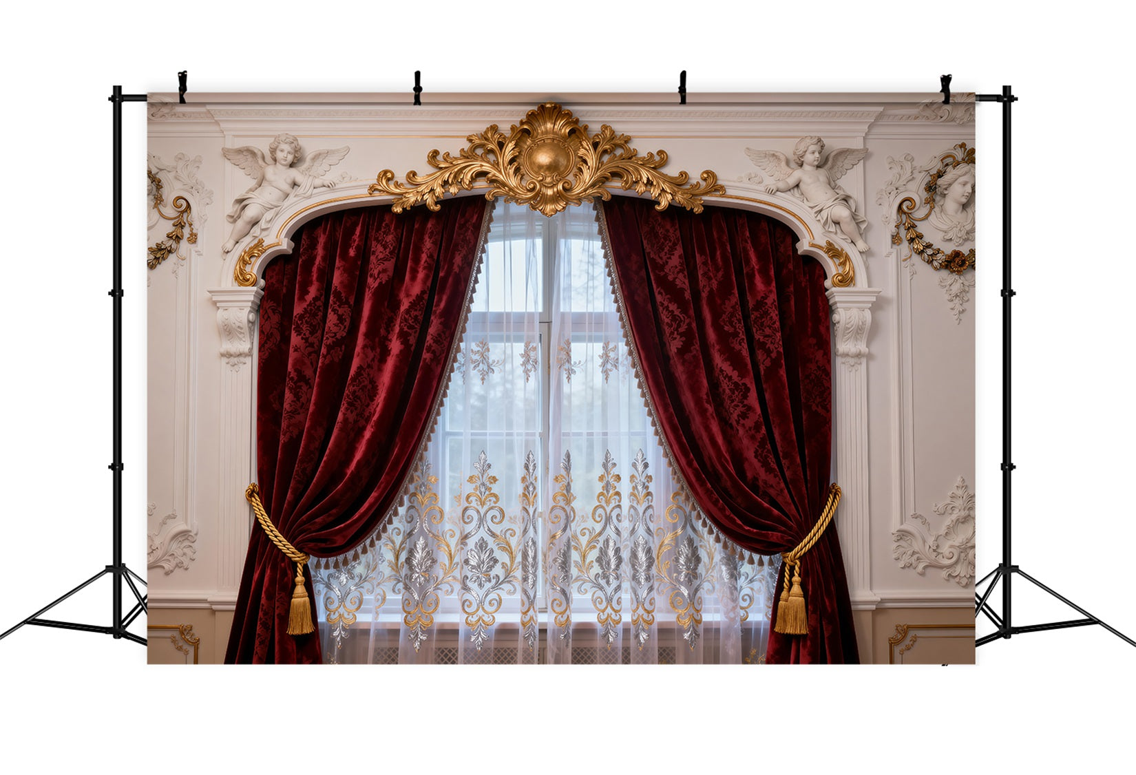 Hintergründe für Boudoir-Fotografie Barock-Cherub Samtvorhang Retro-Fotohintergrund RR62-79
