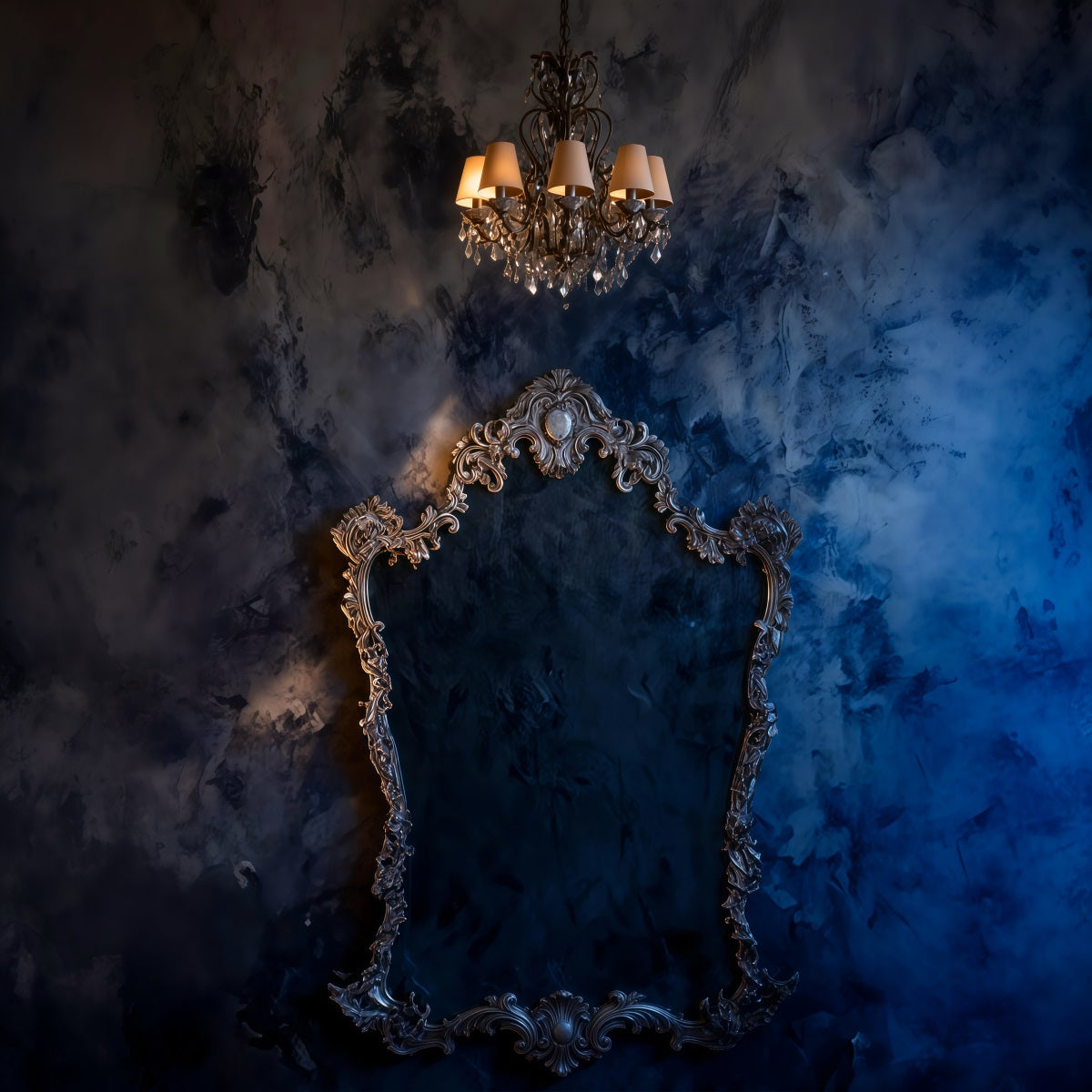 Boudoir-Fotohintergründe Mitternachtsmarmor Vergoldeter Kronleuchterrahmen Retro-Fotohintergrund RR62-88