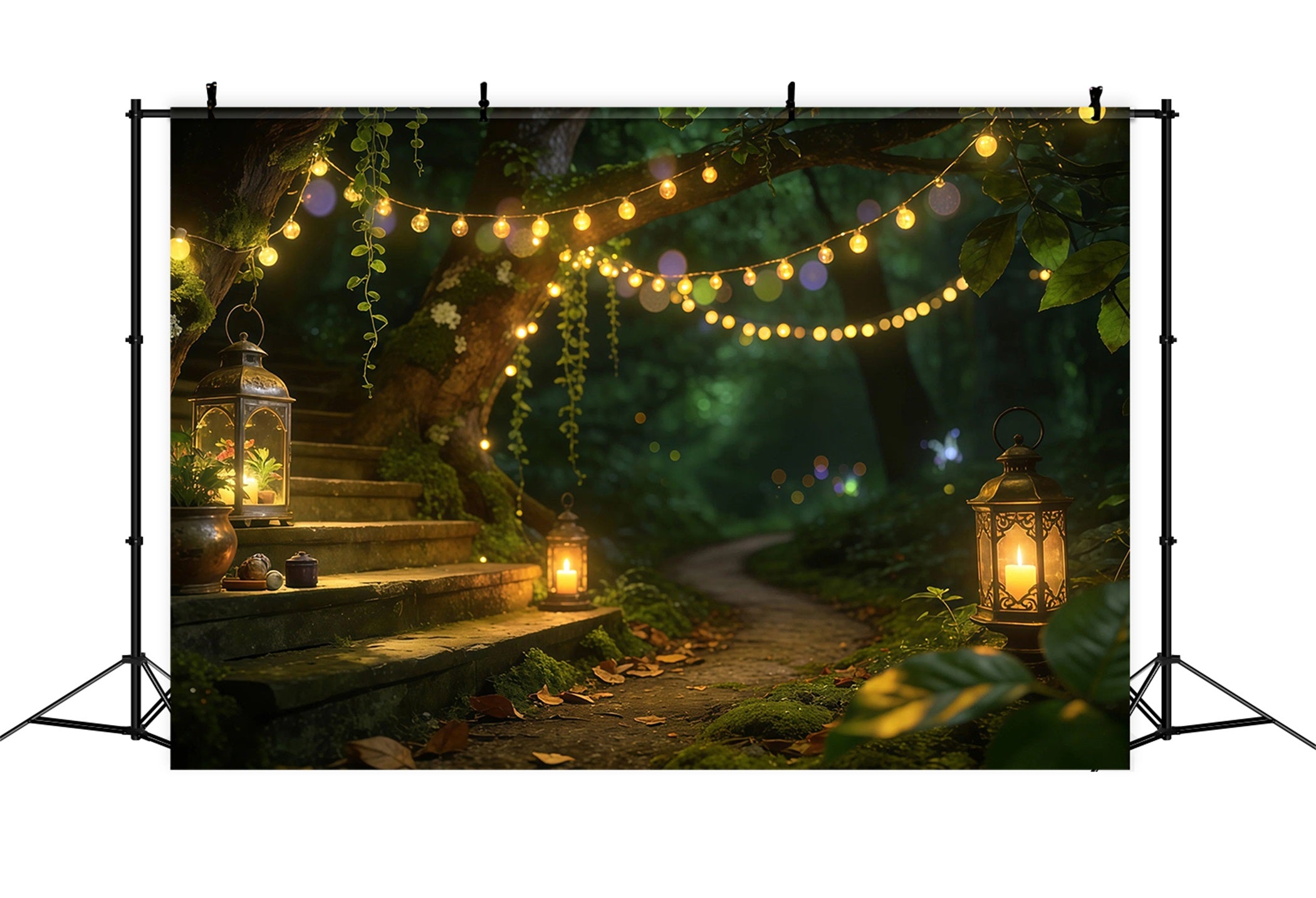 Waldhintergründe für die Fotografie Laterne Treppe Waldweg Verzauberter Waldhintergrund RR63-156