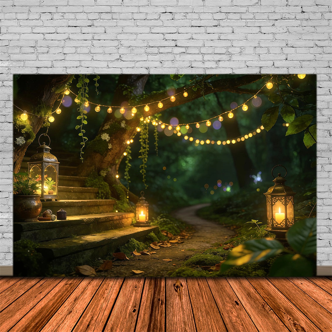 Waldhintergründe für die Fotografie Laterne Treppe Waldweg Verzauberter Waldhintergrund RR63-156