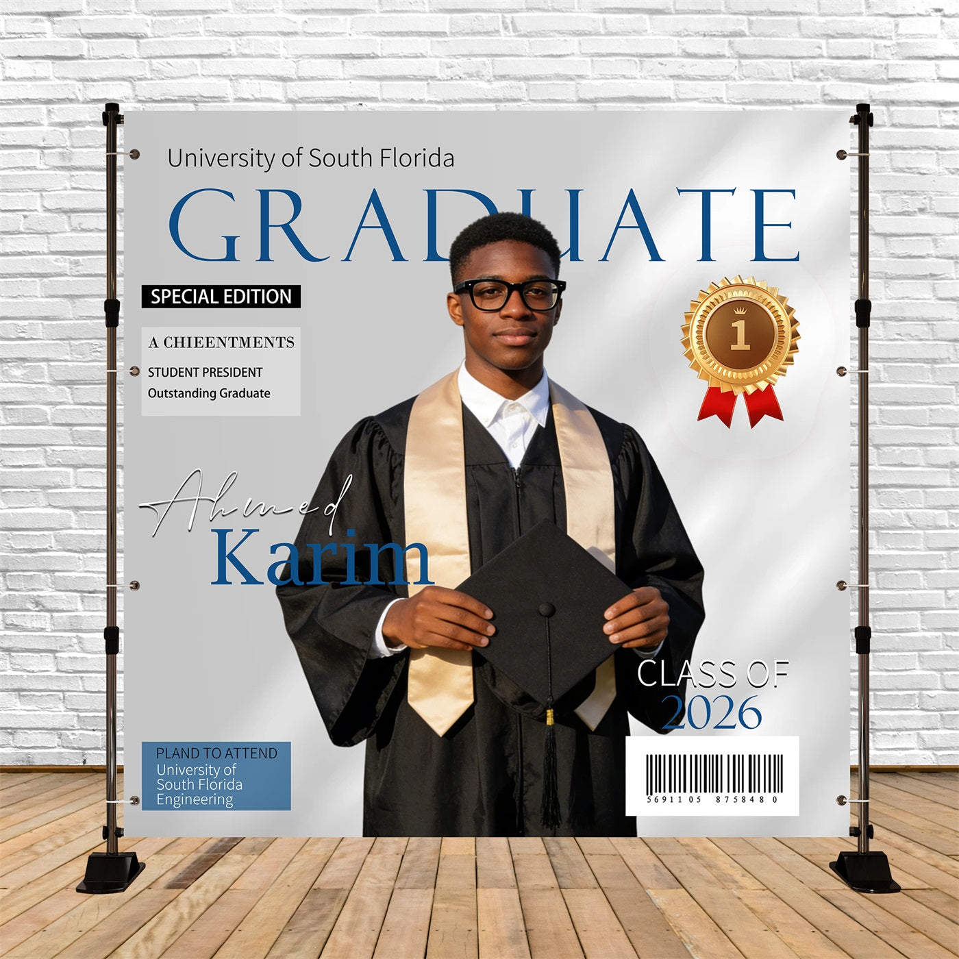 Personalisierter Abschluss-Hintergrund Moderner Magazin-Stil Abschlussfeier-Hintergrund RR63-16