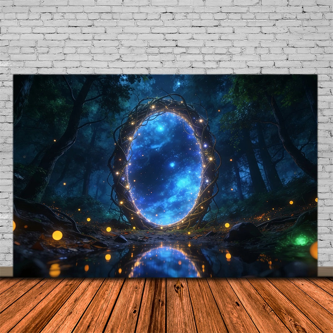 Ideen für Waldkulissen: Mystisches Lichtportal, sternenklarer Spiegelteich, Wald-Fotokulisse RR63-162