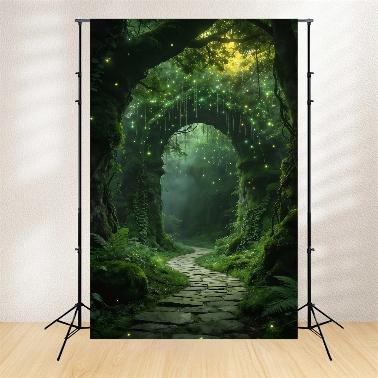 Wald-Fotobox-Hintergrund: Leuchtender Weinbogen, verzauberter Pfad, Regenwald-Hintergrund RR63-170
