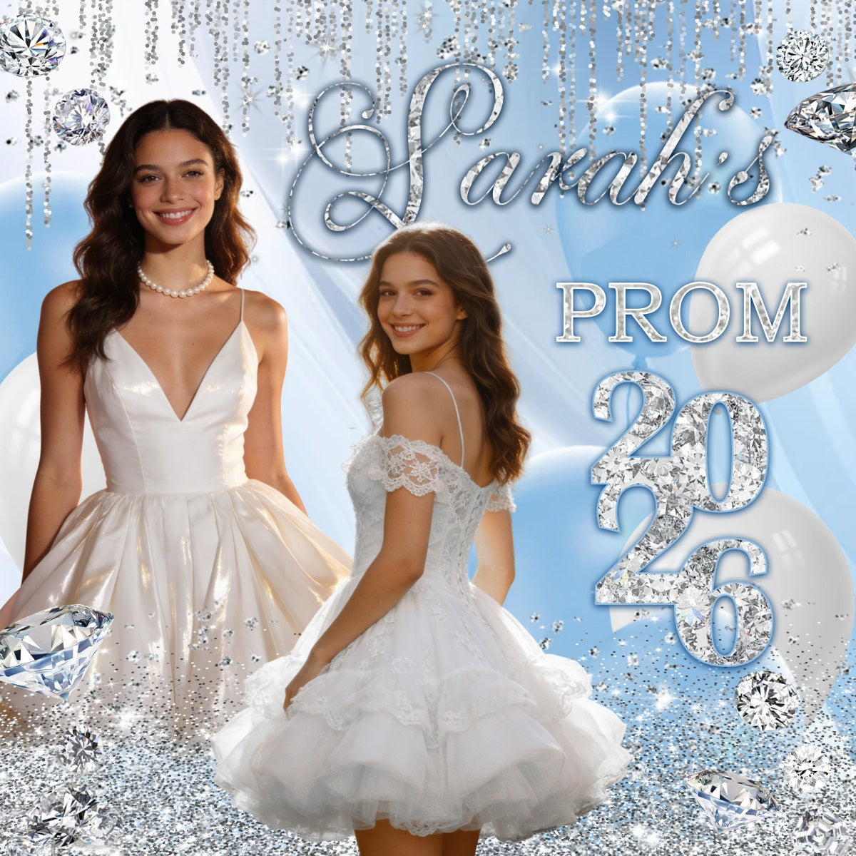 Abschlussball-Hintergrund: Blauer Diamant-Glitzer, personalisierter Hintergrund für Abschlussfeier RR63-3\