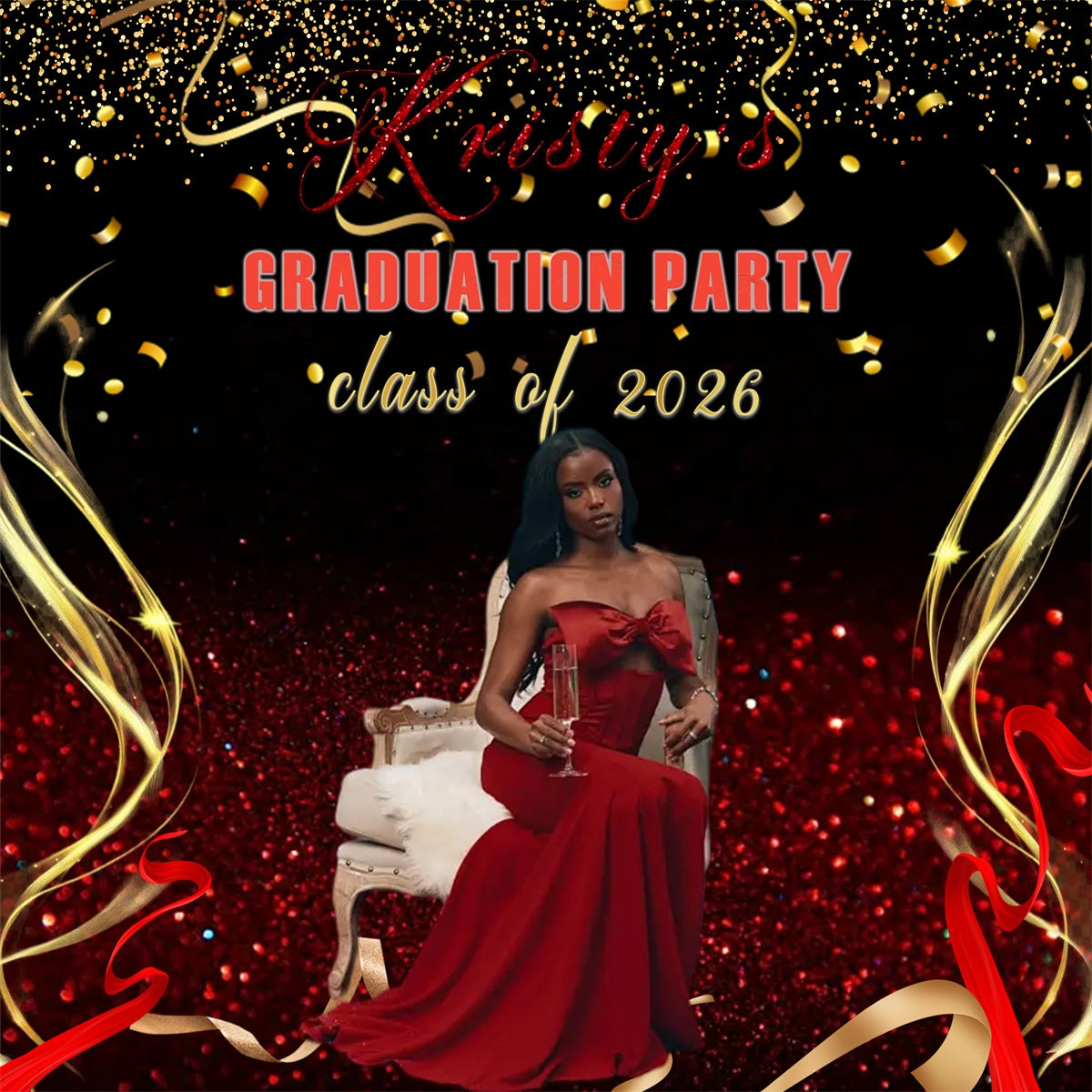 Roter Glitzer-Hintergrund für Abschlussfeier – Glamouröse rote Party-Hintergründe für Abschlussfeiern RR63-47