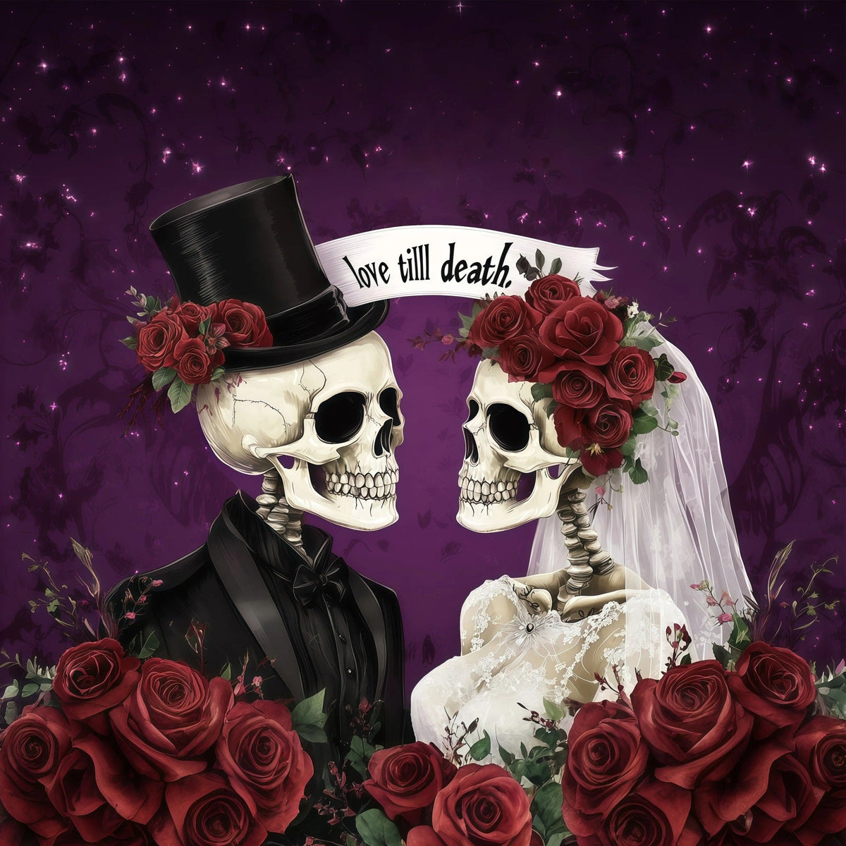 Halloween-Hochzeitshintergrund Mit Skelettpaaren Und Rosenpaar Halloween-Fotohintergrund RR67-103
