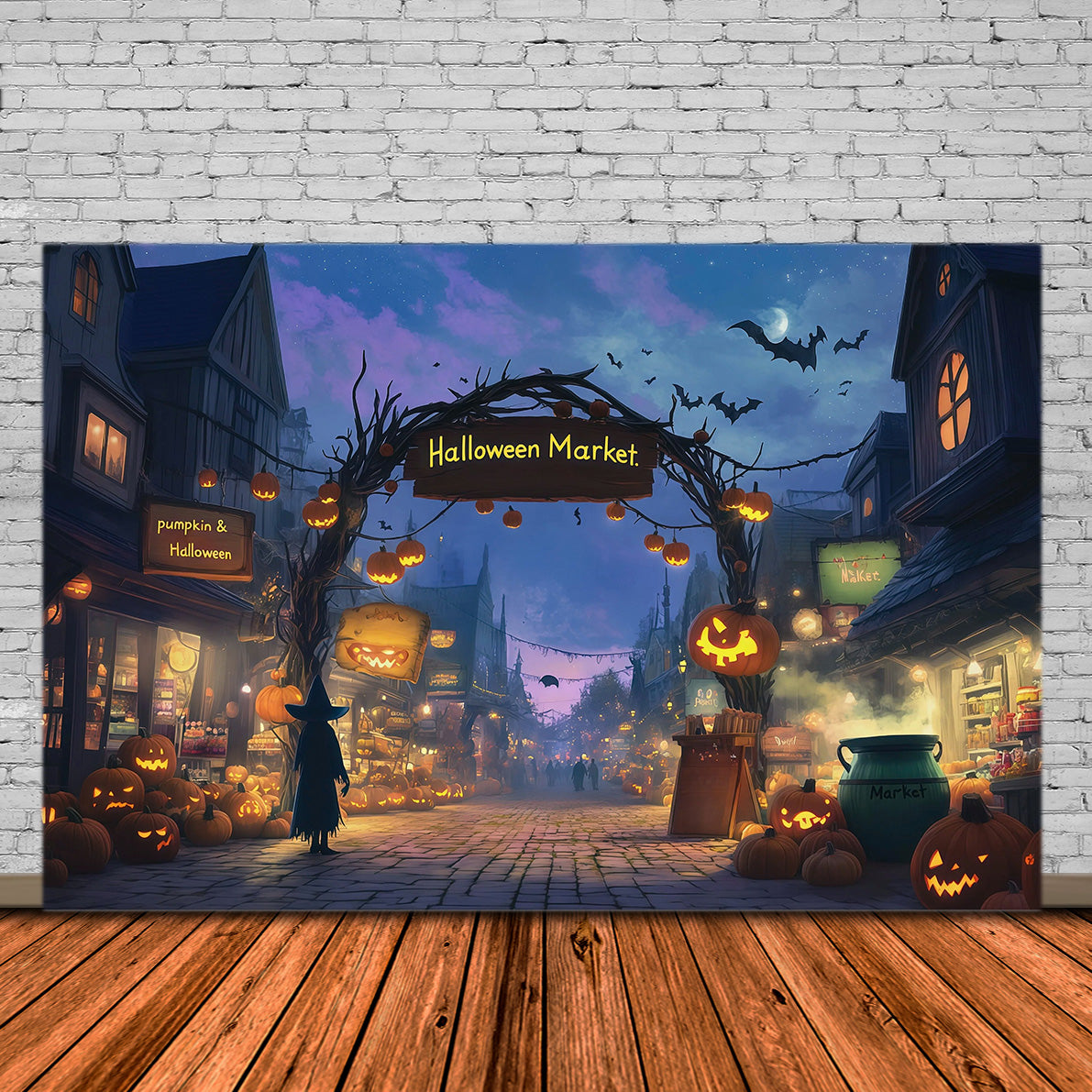 Halloween-Kürbis-Hintergrund Hexenmarkt Kürbisstraße Halloween-Fotohintergrund-Ideen RR67-112
