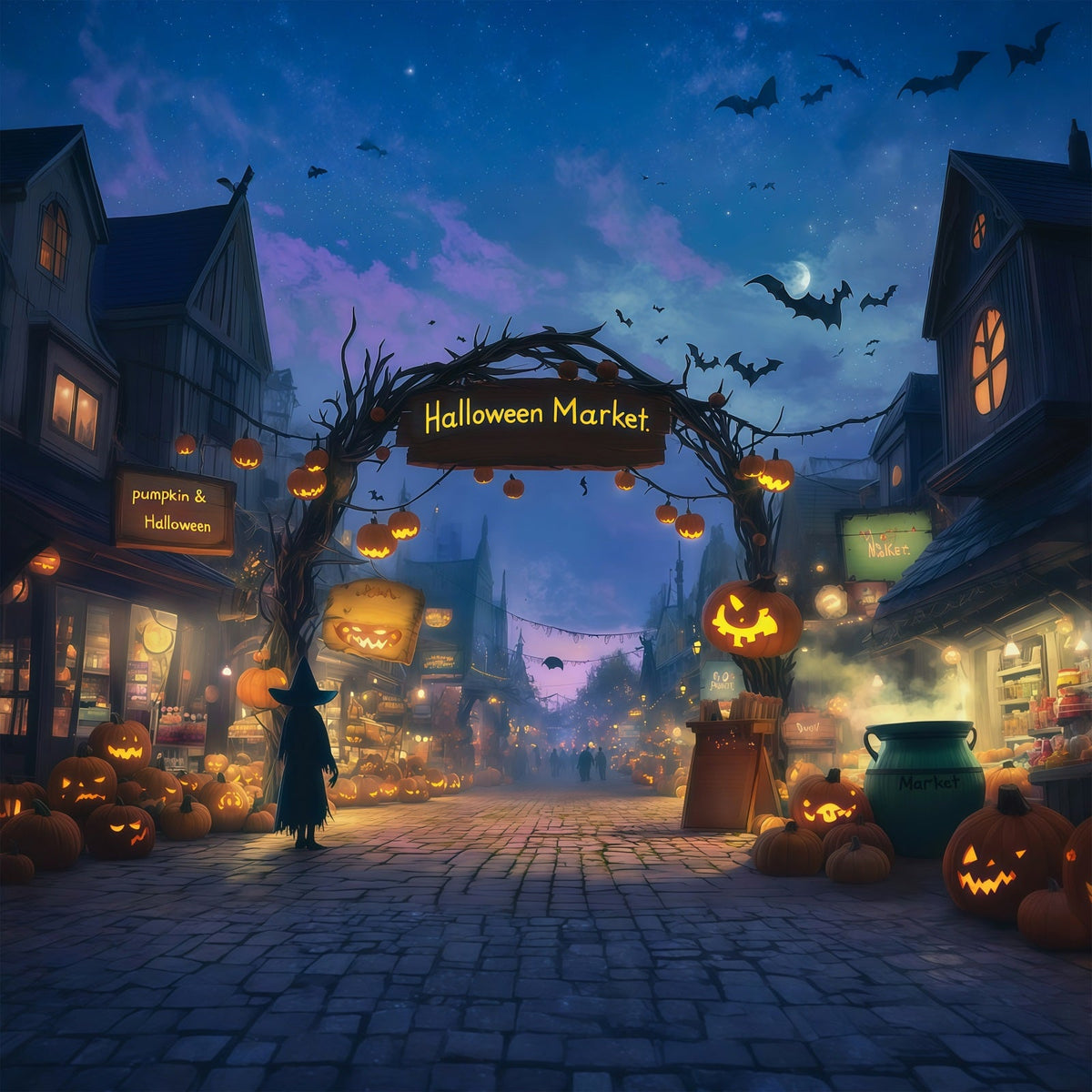 Halloween-Kürbis-Hintergrund Hexenmarkt Kürbisstraße Halloween-Fotohintergrund-Ideen RR67-112