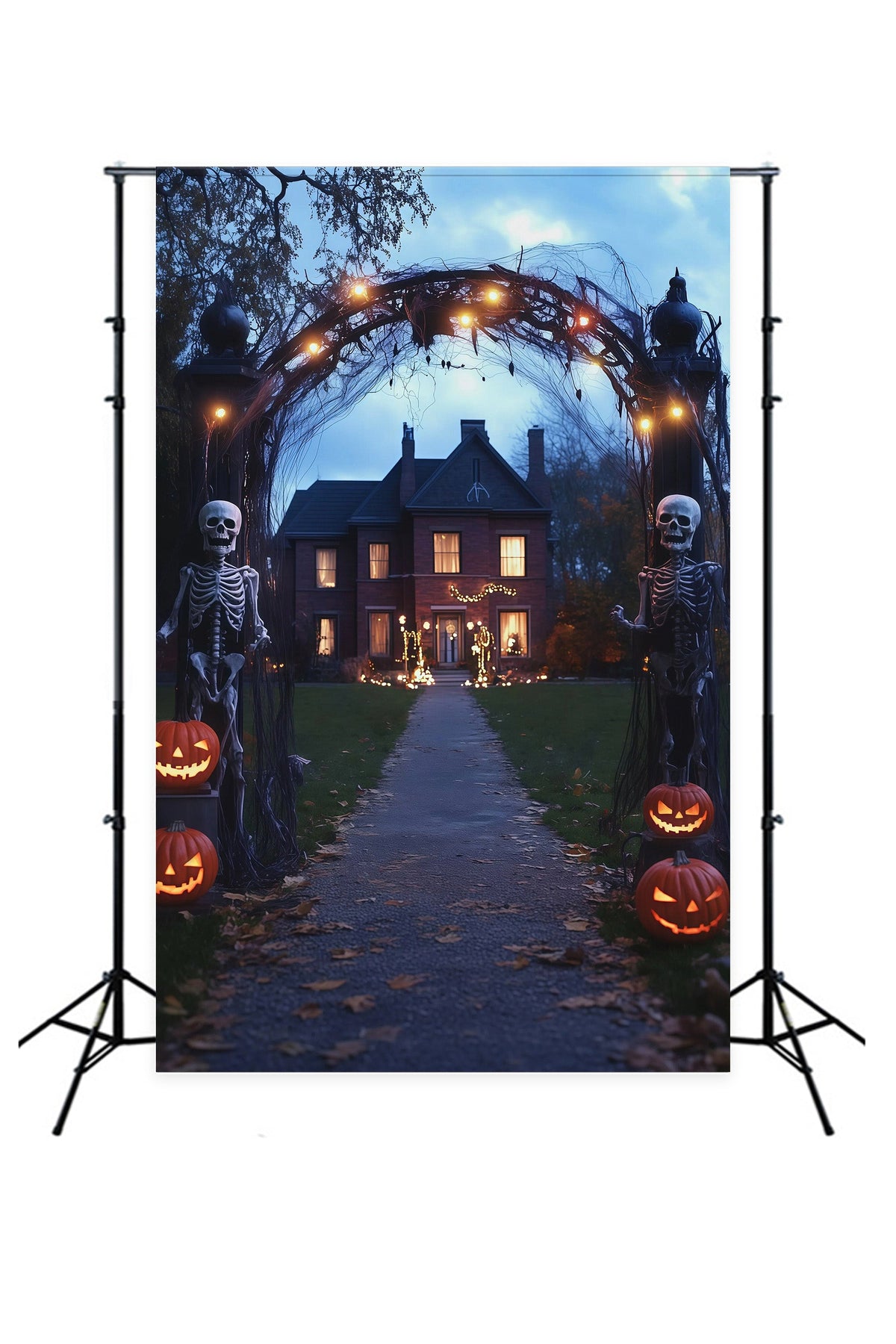 Halloween-Stoffhintergrund Mit Skelettbogen Und Kürbisweg Halloween-Hintergrund Für Fotos RR67-129