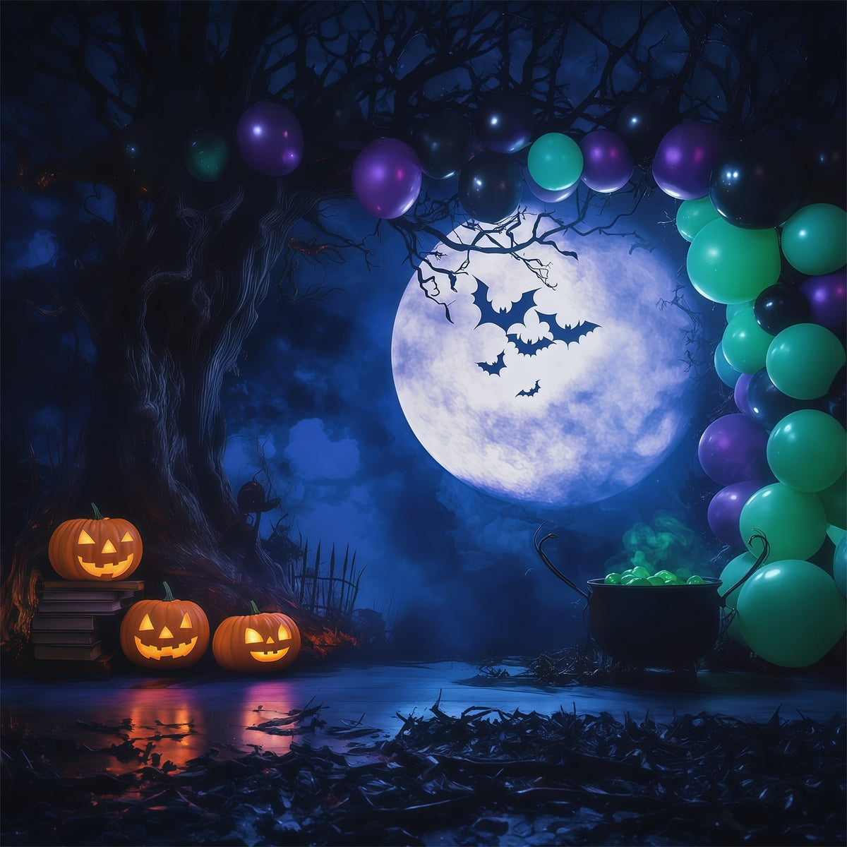 Halloween-Ballonhintergrund Mondballon Kesselparty Halloween-Themenhintergrund RR67-130