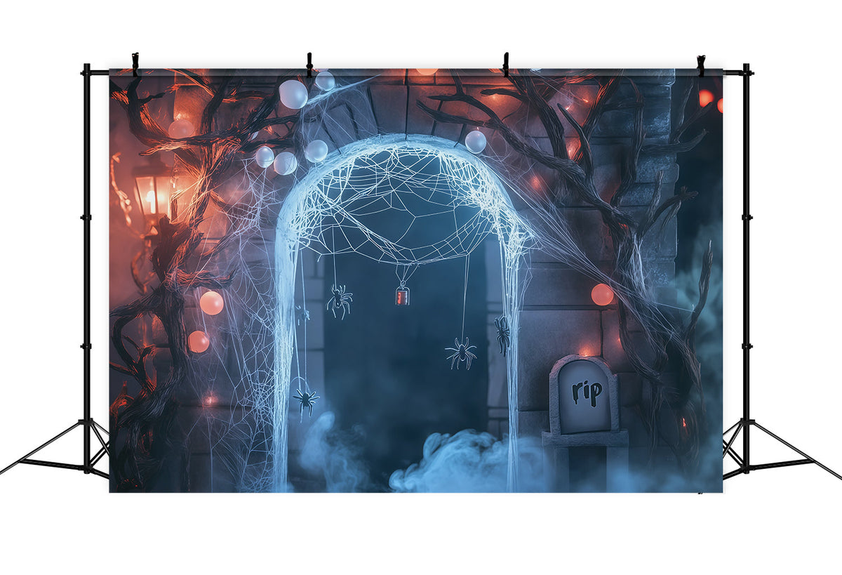Diy-Halloween-HintergrundideenSpinnennetz Friedhof Bogen Gruselige Hintergründe Für Halloween RR67-131