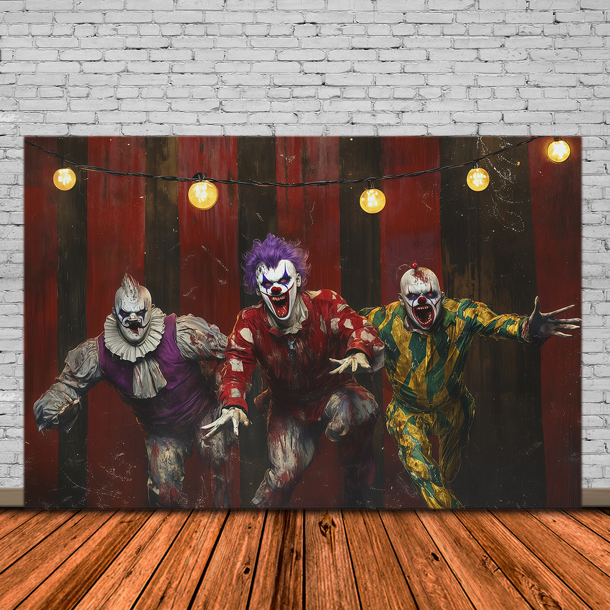Halloween-Clown-Hintergrund Gruseliges Zirkus-Trio Halloween-Stoffhintergrund RR67-148