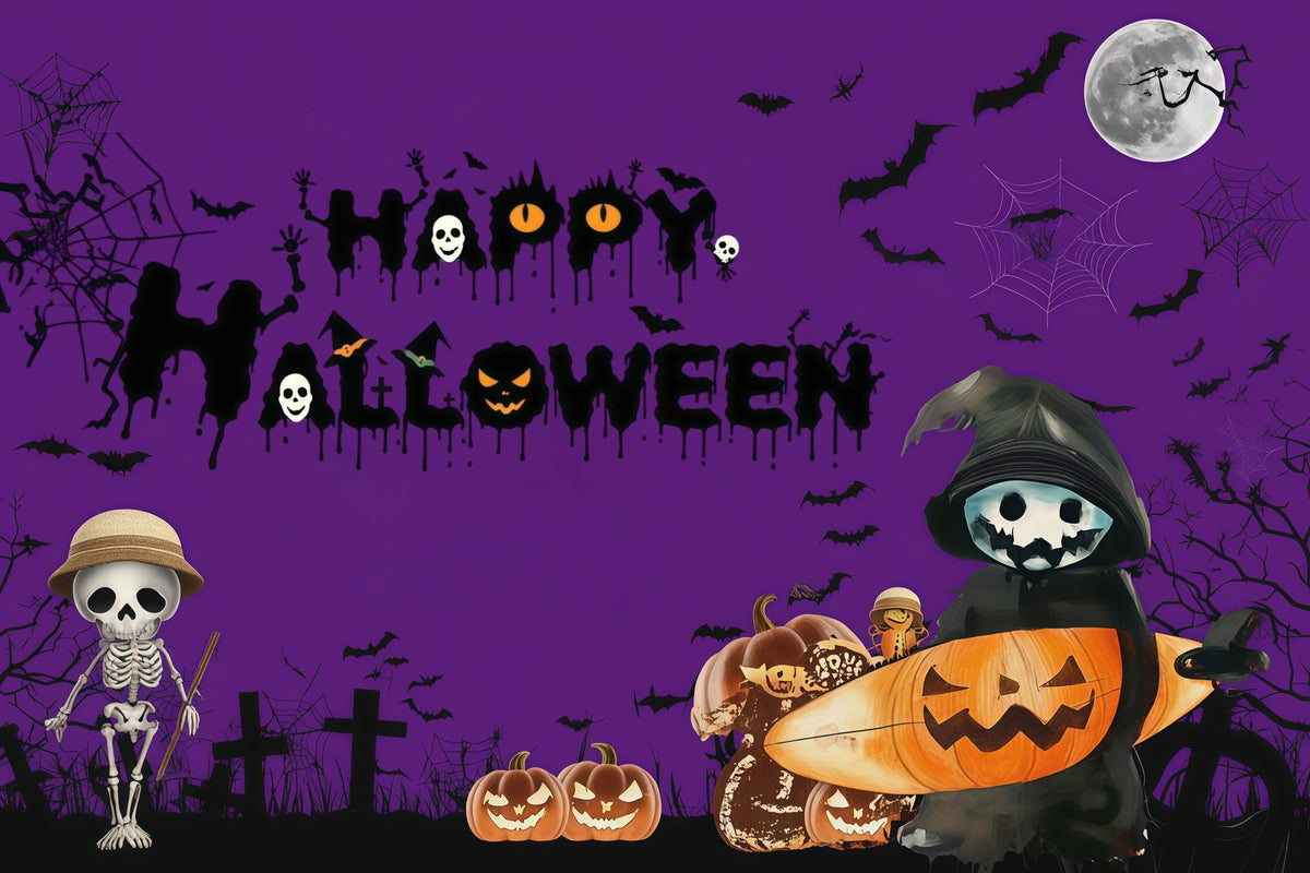 Fotokabinen-Hintergründe Für HalloweenLila Skelett-Kürbis-Nacht-Fotohintergrund RR67-15
