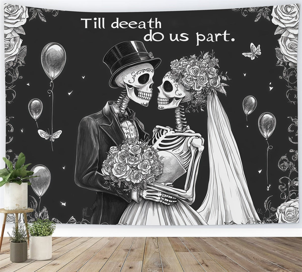 Halloween-Hochzeitshintergrund Mit Skelett-Rosenpaar Halloween-Fotohintergrund RR67-152